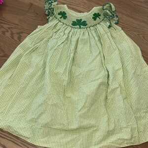 Silly Goose Shamrock Gingham Smocked Dress